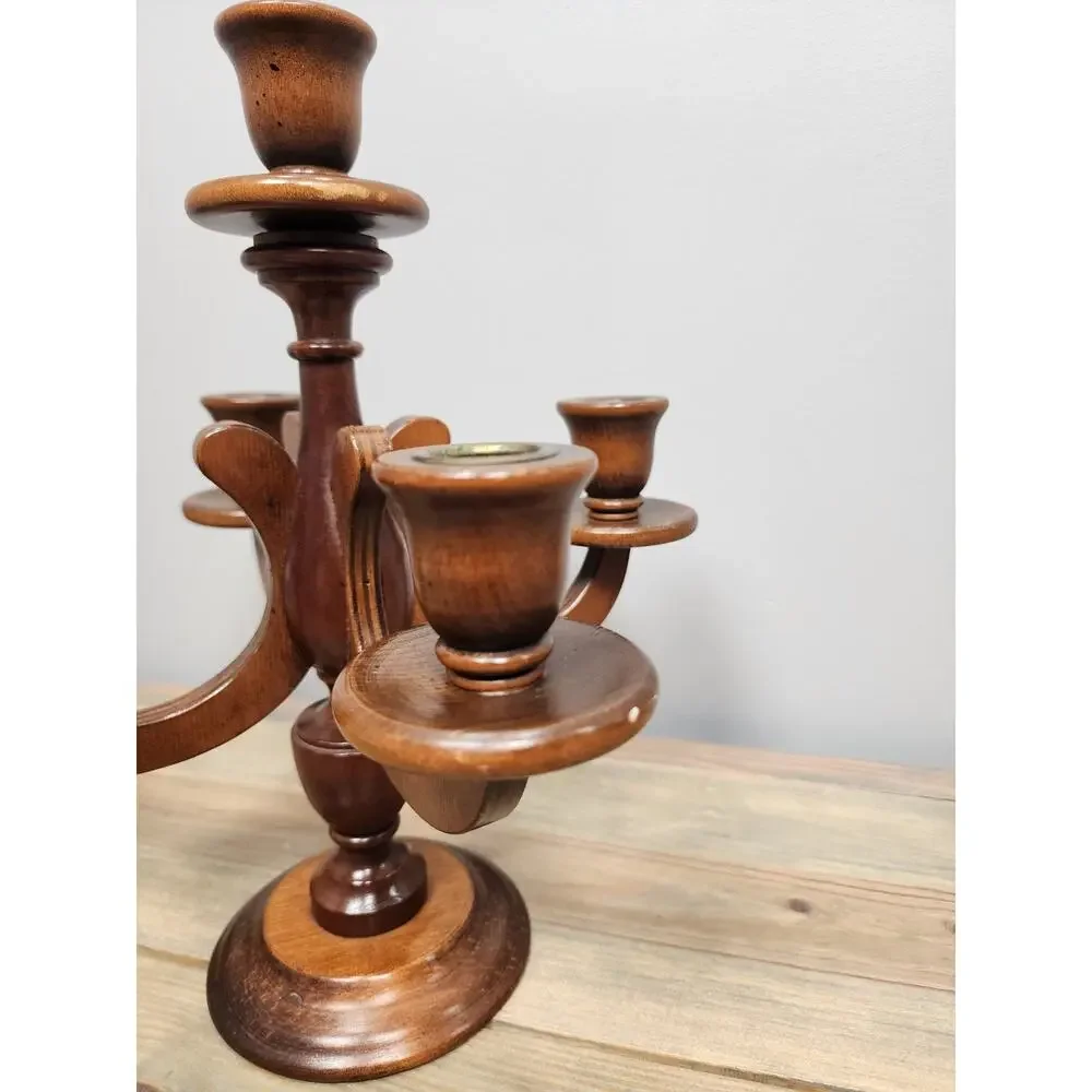 Vintage Charles Lesters Wooden Carved Candleabra 5 Taper 13